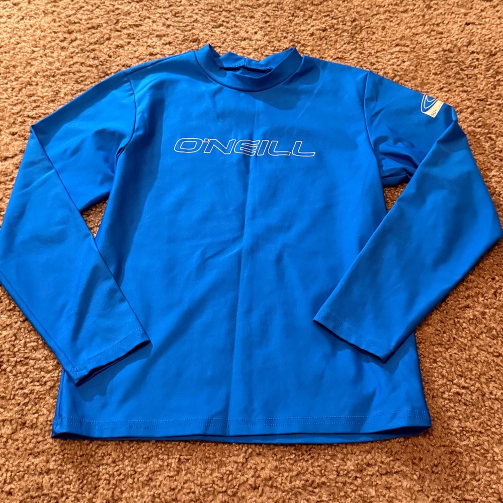 ONeill Kids Blue Long Sleeve Rash Guard Slim Fit UPF 50+ Swim Shirt Size 8